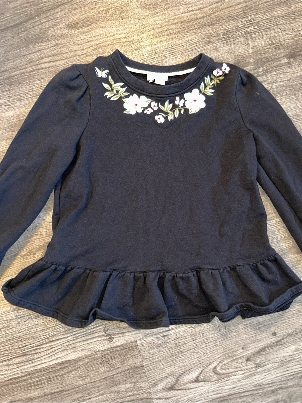 Kate Spade Embroidered Peplum Sweatshirt Floral Puff Sleeve Top Medium - Picture 2 of 8